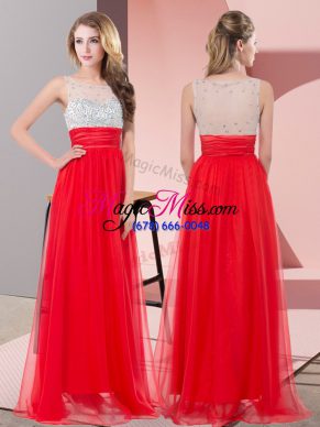 Clearance Floor Length Red Dress for Prom Scoop Sleeveless Side Zipper