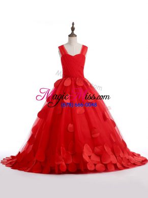 Red Sleeveless Appliques Lace Up Pageant Dress for Womens