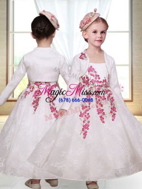 Modern White Zipper Straps Embroidery Flower Girl Dresses Lace Sleeveless