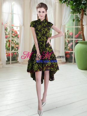 Discount Lace High-neck Short Sleeves Zipper Appliques Prom Dress in Multi-color