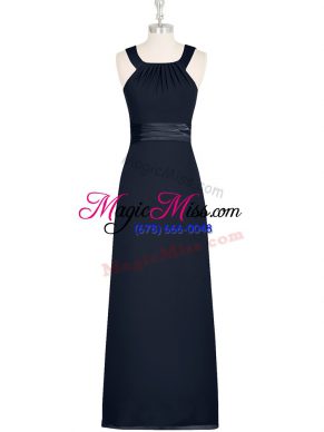 Fine Black Sleeveless Floor Length Belt Zipper Prom Evening Gown