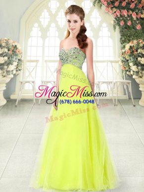 Yellow Green Sweetheart Lace Up Beading Prom Dress Sleeveless