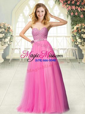 Tulle Sweetheart Sleeveless Zipper Beading Prom Dresses in Hot Pink