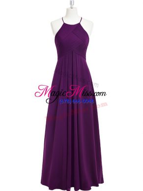 Top Selling Purple Sleeveless Chiffon Zipper Evening Outfits for Prom and Party