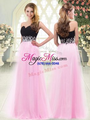 Rose Pink Zipper Sweetheart Appliques Formal Evening Gowns Tulle Sleeveless