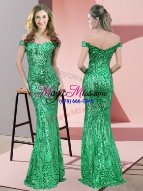 Floor Length Mermaid Sleeveless Green Prom Dresses Zipper
