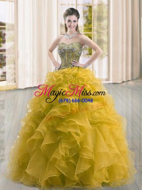 Discount Sweetheart Sleeveless Organza Quince Ball Gowns Beading and Ruffles Lace Up