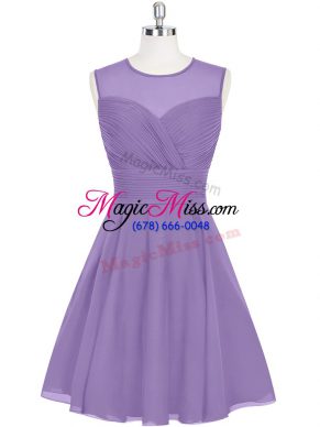 Purple A-line Chiffon Scoop Sleeveless Ruching Mini Length Zipper Evening Dress