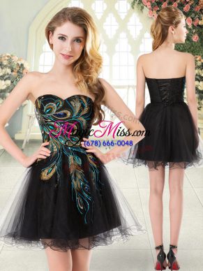 Luxurious Mini Length A-line Sleeveless Black Prom Dresses Lace Up