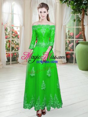 Nice Green Lace Up Off The Shoulder Lace Prom Dresses Tulle 3 4 Length Sleeve