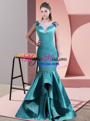 Teal Scoop Neckline Beading and Lace Prom Evening Gown Sleeveless Zipper