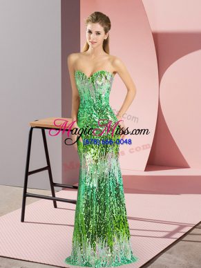 Sleeveless Floor Length Sequins Lace Up with Multi-color