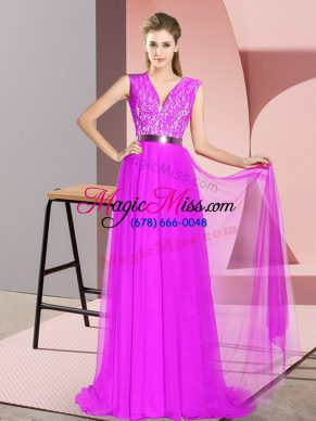 Customized Zipper Prom Dress Purple for Prom and Party and Military Ball with Beading and Lace Sweep Train