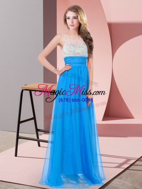 Best Floor Length Side Zipper Prom Dresses Baby Blue for Prom and Party and Military Ball with Beading