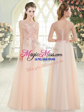 Tulle Scoop Sleeveless Zipper Beading and Lace and Appliques Prom Party Dress in Pink