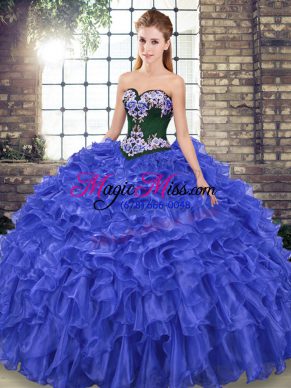 Royal Blue Quinceanera Gowns Sweetheart Sleeveless Sweep Train Lace Up