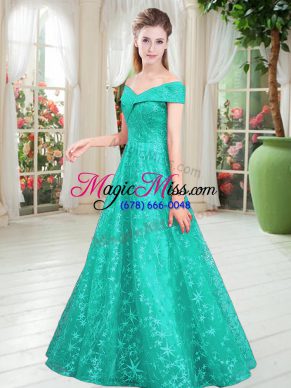 Turquoise Sleeveless Beading Floor Length Evening Dress