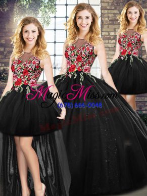 Black Sleeveless Embroidery Floor Length Quinceanera Gown