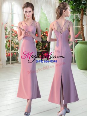 Luxury Satin Sleeveless Ankle Length Formal Dresses and Ruching