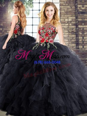 High Class Sleeveless Floor Length Quinceanera Gown and Embroidery and Ruffles