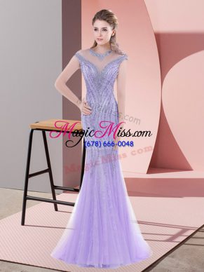 Lace Up Dress for Prom Lavender for Prom and Party and Military Ball with Beading Sweep Train