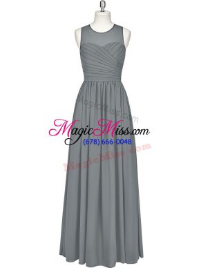 Dazzling Grey Empire Ruching Homecoming Dress Zipper Chiffon Sleeveless Floor Length