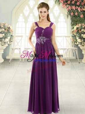 Fabulous Spaghetti Straps Sleeveless Lace Up Evening Dress Dark Purple Chiffon