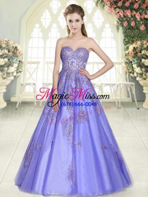 Pretty Lavender Tulle Lace Up Sweetheart Sleeveless Floor Length Appliques
