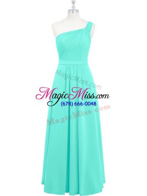 Sleeveless Floor Length Ruching Zipper Homecoming Dress with Aqua Blue