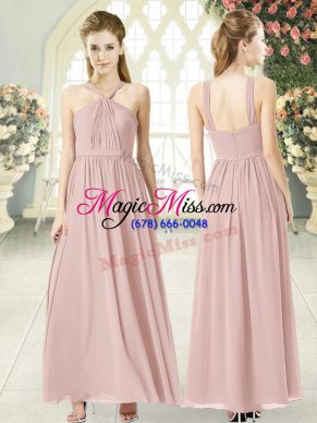 Pink Sleeveless Ruching Ankle Length Dress for Prom