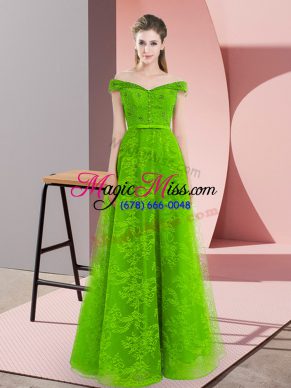 Beading Prom Party Dress Green Lace Up Sleeveless Floor Length