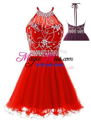 Mini Length A-line Sleeveless Red Homecoming Dress Backless