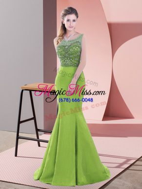 Sophisticated Green Satin Lace Up Homecoming Dress Sleeveless Sweep Train Beading and Lace