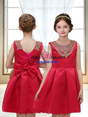 Red Scoop Zipper Appliques Flower Girl Dresses for Less Sleeveless
