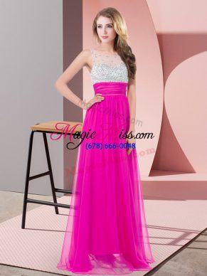 Fuchsia Sleeveless Chiffon Side Zipper Prom Dress for Prom and Party and Military Ball