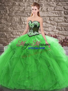 Tulle Sweetheart Sleeveless Lace Up Beading and Embroidery 15 Quinceanera Dress in Green