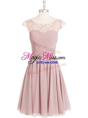 Designer Chiffon Cap Sleeves Mini Length Prom Gown and Lace