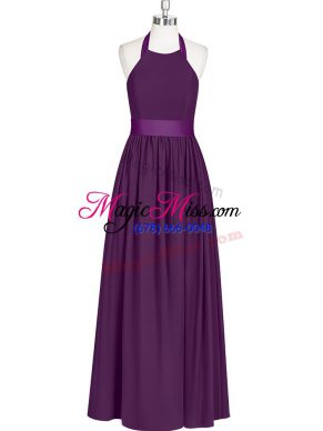 On Sale Eggplant Purple Prom Dresses Prom and Party with Ruching Halter Top Sleeveless Zipper