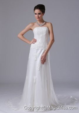 Strapless Lace Column Tulle Court Train 2012 Romantic Wedding Dress In Ames Iowa