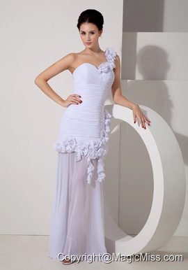 Best Column Detachable One Shoulder Floor-length Chiffon Hand Made Flowers Wedding Dress