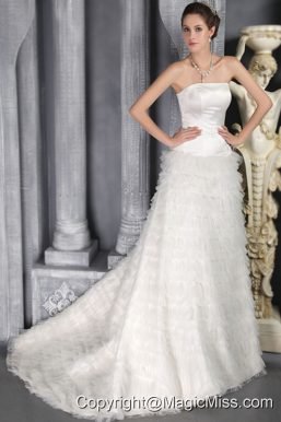 Romantic A-Line/Princess Strapless Brush/Sweep Satin andTulle Ruffles Wedding Dress