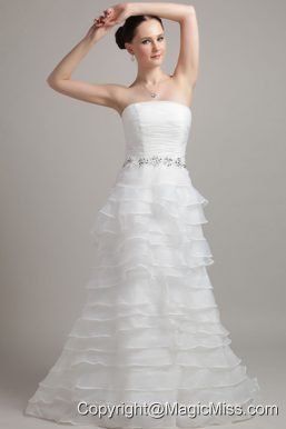 Exclusive A-line / Princess Court Train Strapless Organza Ruffles Wedding Dress