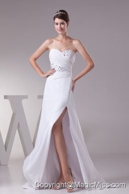 High Slit Fashionable Beaded Sweetheart Empire Prom Dress
