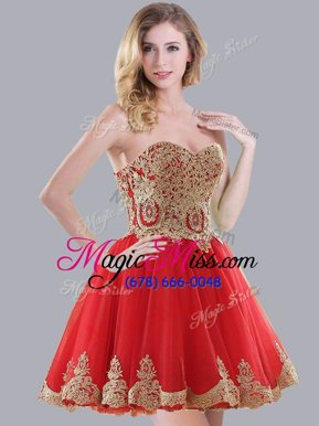 Luxury Red Sleeveless Appliques Mini Length Damas Dress