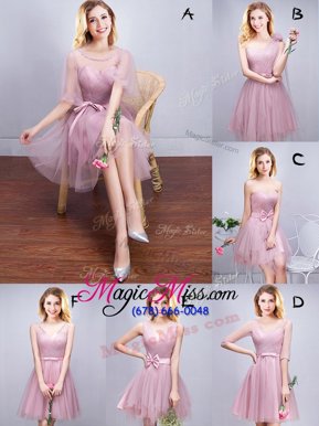 Beauteous Scoop Mini Length A-line Sleeveless Pink Quinceanera Dama Dress Lace Up