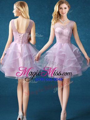 Gorgeous Knee Length Lavender Quinceanera Court Dresses Scoop Sleeveless Lace Up