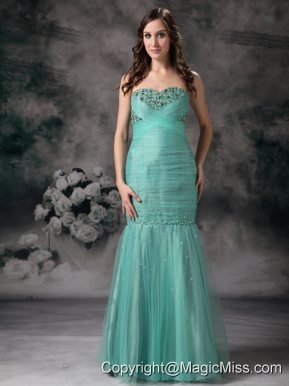 Turquoise Mermaid Sweetheart Floor-length Organza Beading Prom Dress