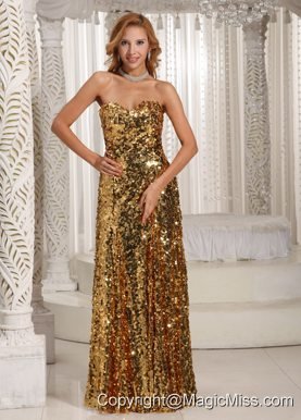 Paillette Over Skirt Sweetheart Floor-length Gold Luxurious Prom Dress Party Style