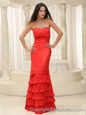 Red and Ruffled Layers Prom Dress Floor-length Sweetheart