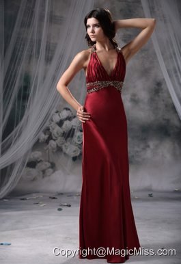 Jefferson Iowa Beaded Decorate Halter and Wasit Floor-length Wine Red Prom / Evening Dress For 2013